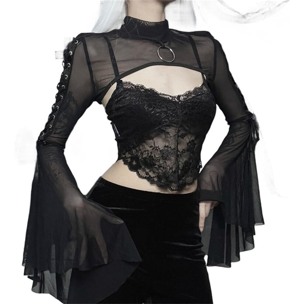 Women Black 7 Bolero Shrug Goth Crop Top Fairy Shrugs for Dresses